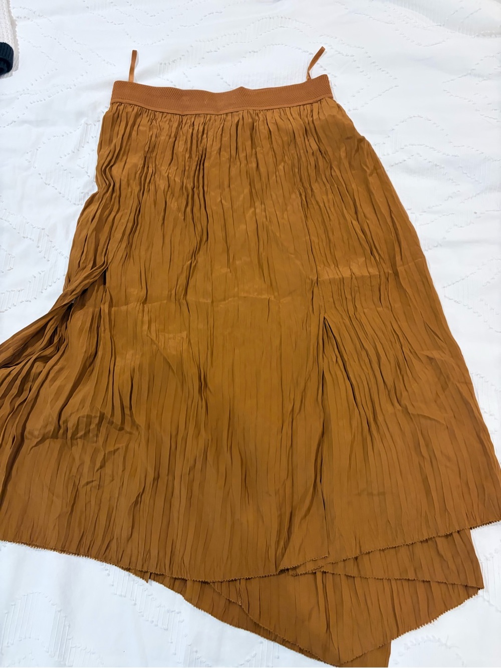 Vince Rust-Brown Pleated High-Low Midi Skirt - Picture 3 of 3